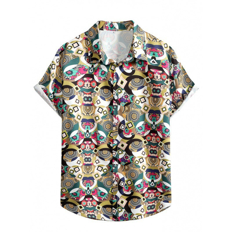 2023 Foreign Trade AliExpress Summer New Men's Loose Printed Large Size Fashionable Casual Beach Style Short Sleeve Shirt