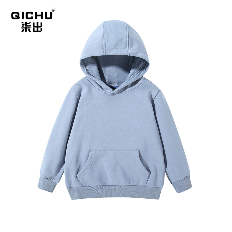 Spring, autumn and winter children's clothing Terry pullover children's hooded vests medium and large children's casual solid color thick vests blank wholesale