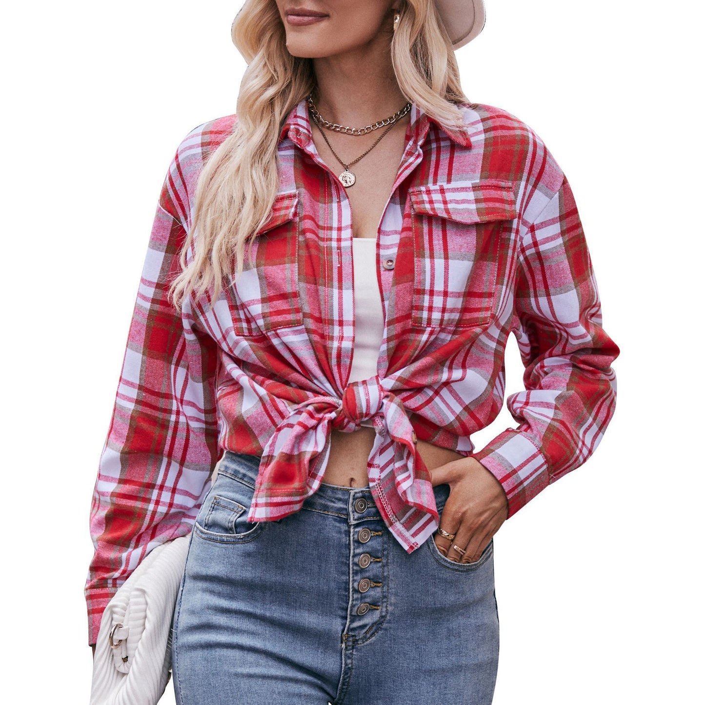Women's Autumn and Winter New Cross-border European and American Casual Fashion Oversize Loose Plaid Shirt