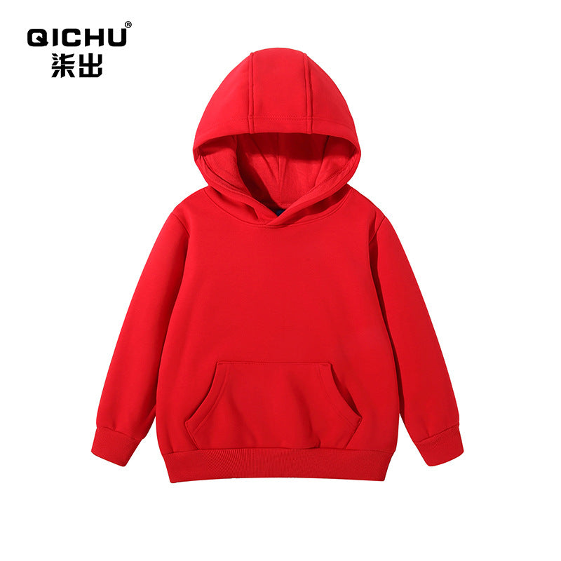 Spring, autumn and winter children's clothing Terry pullover children's hooded vests medium and large children's casual solid color thick vests blank wholesale