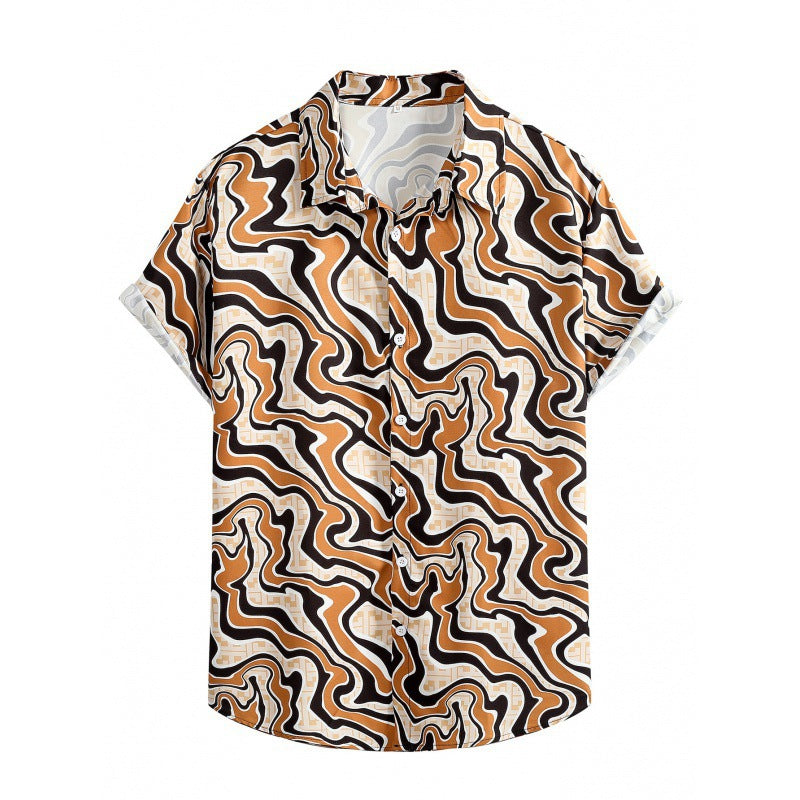 2023 Foreign Trade AliExpress Summer New Men's Loose Printed Large Size Fashionable Casual Beach Style Short Sleeve Shirt