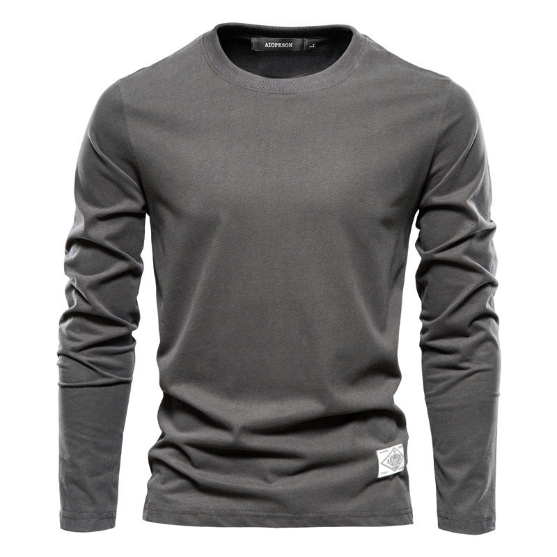 Men's Long Sleeve New Solid Color T-Shirt Trendy Leisure Sports Outer Wear Round Neck Cotton Base Shirt Top Wholesale