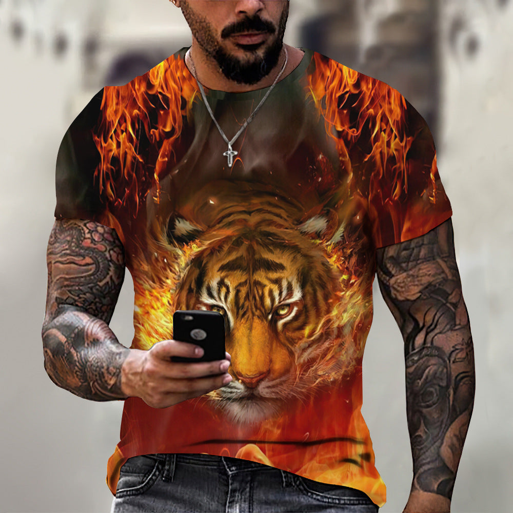 foreign trade Men's Fashion 3D cool lion Tiger digital printing trendy short sleeve T-shirt European and American summer