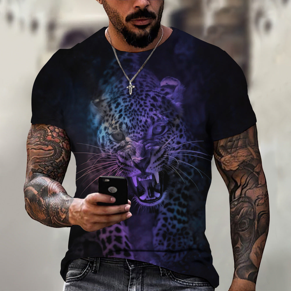 foreign trade Men's Fashion 3D cool lion Tiger digital printing trendy short sleeve T-shirt European and American summer