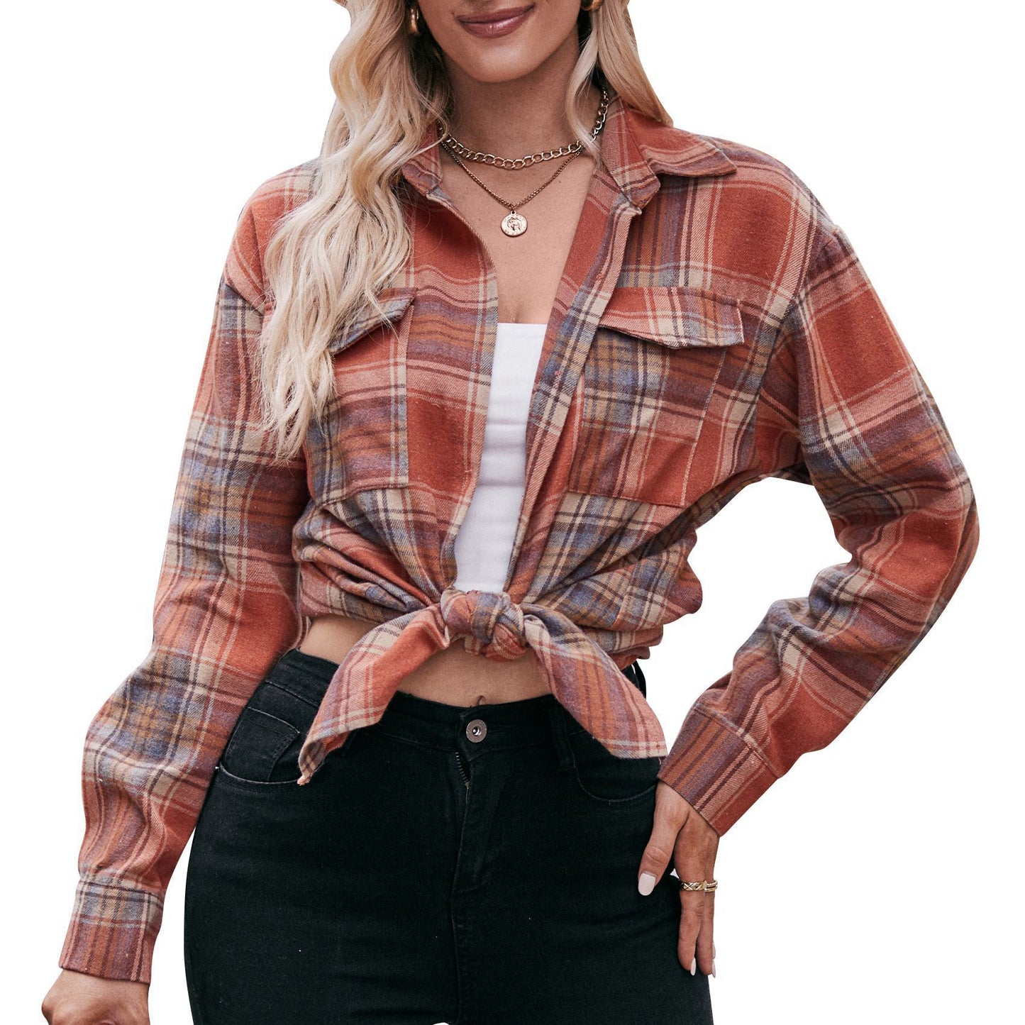 Women's Autumn and Winter New Cross-border European and American Casual Fashion Oversize Loose Plaid Shirt