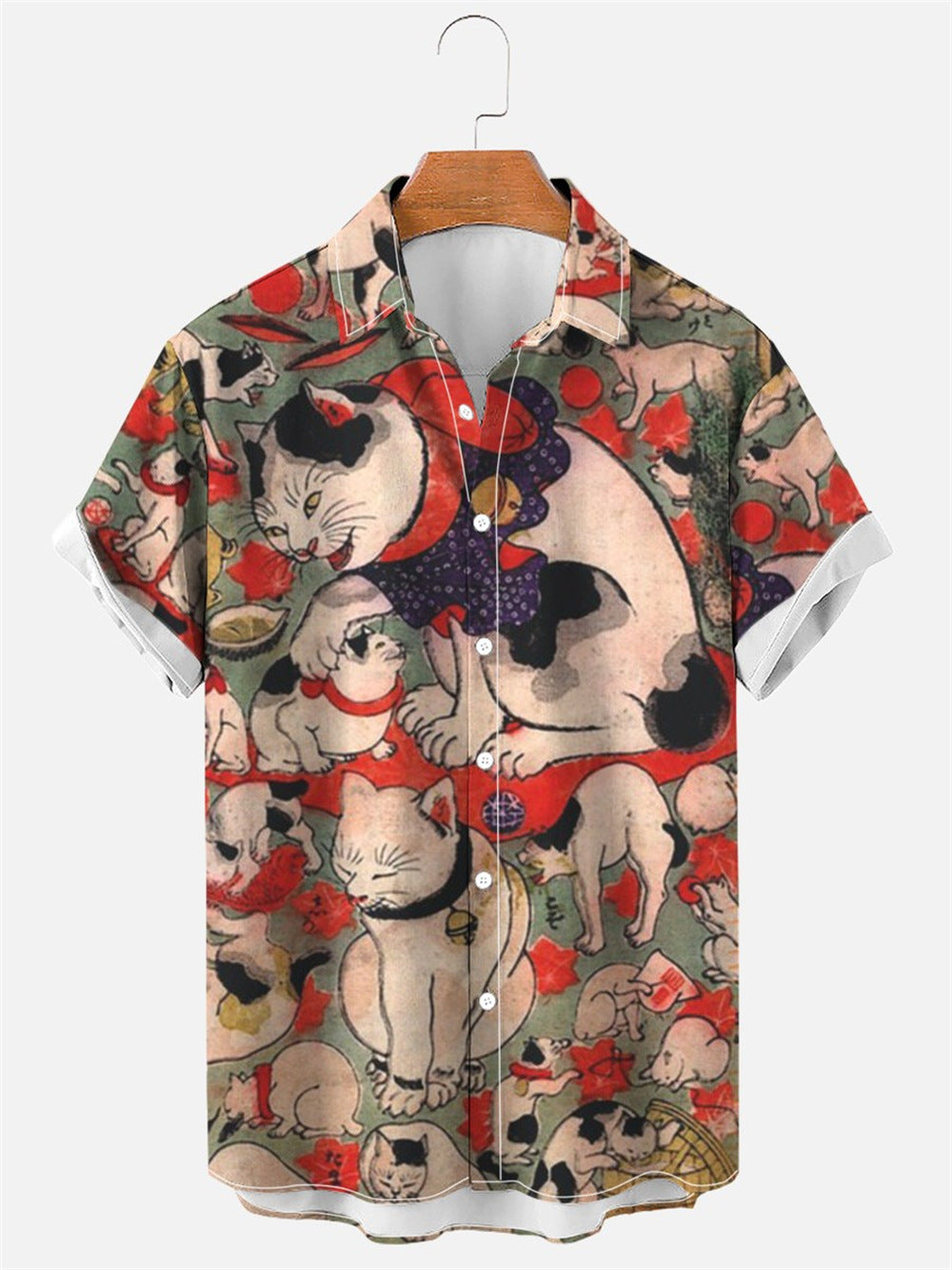 Men's 3D digital printing short-sleeved shirt top cross-border AliExpress hot sale animal Cat series cardigan