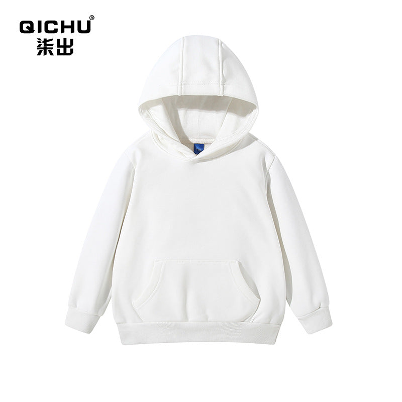 Spring, autumn and winter children's clothing Terry pullover children's hooded vests medium and large children's casual solid color thick vests blank wholesale