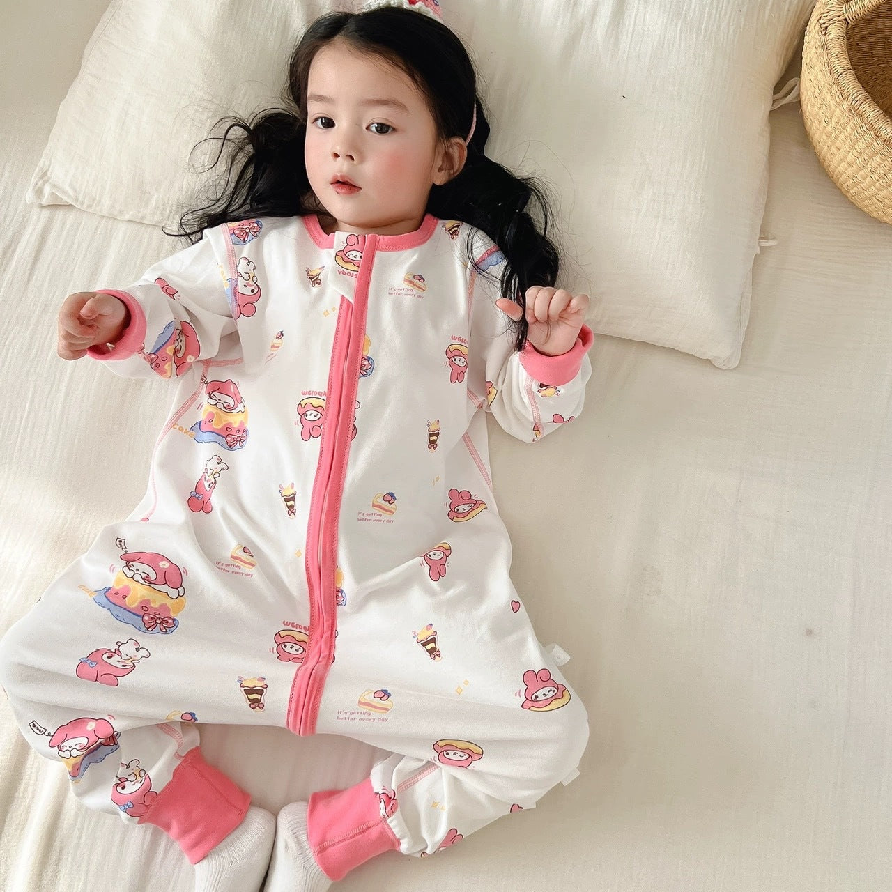 New double-layer baby one-piece split-leg sleeping bag children's anti-kick quilt spring, autumn and winter pajamas boys and girls cotton home wear