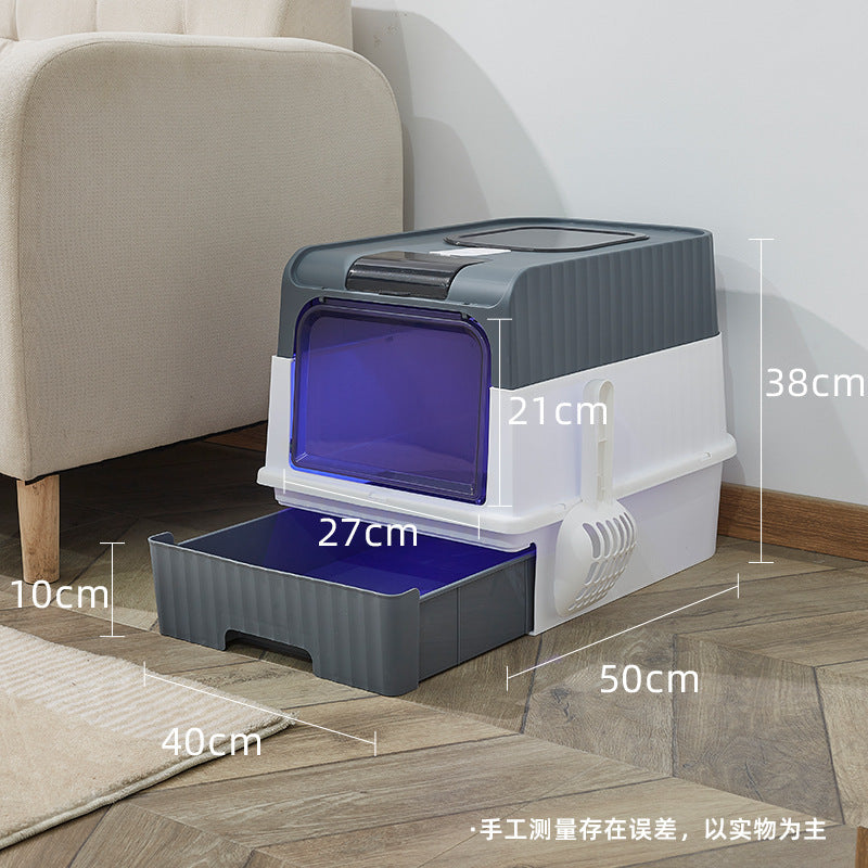 Cat Litter Basin Top-in UV Drawer Fully-enclosed Sterilization Oversized Cat Toilet Closed Pet Supplies