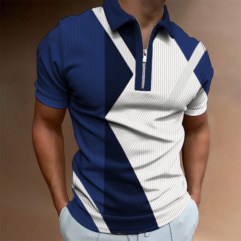2023 Men's Zipper Polo Shirt Sports Outdoor Casual Short Sleeve Fashion Street Clothing Summer 3D Digital Printing