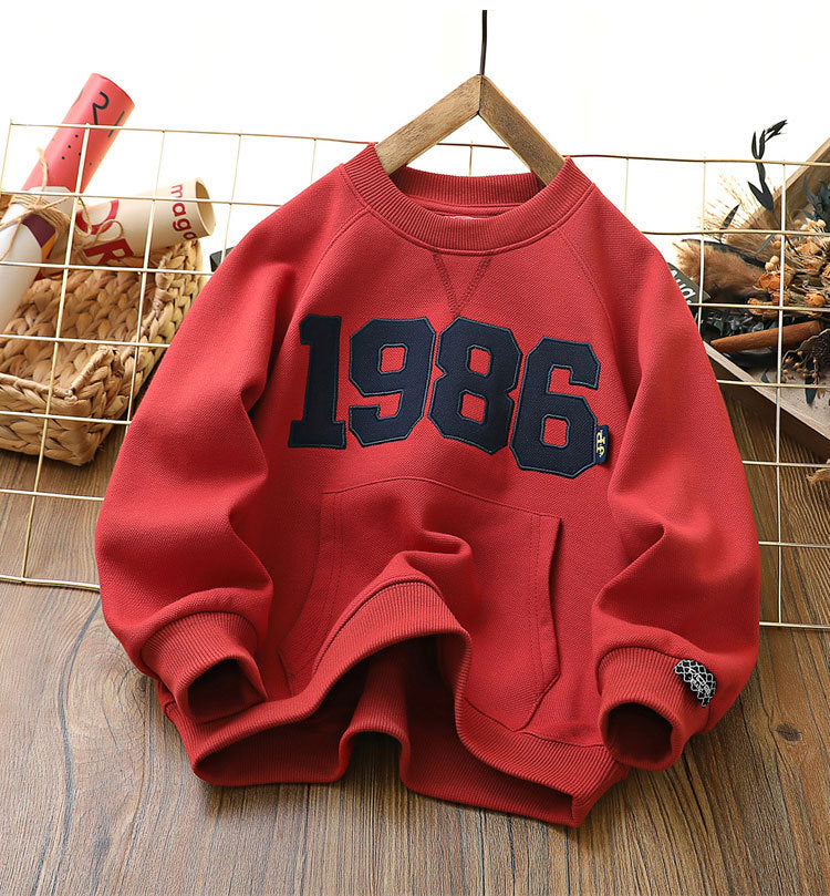 Boys' spring sweater children's raglan sleeve round neck shirt long sleeve 2024 Spring and Autumn new medium and large children's fashion shirt fashion