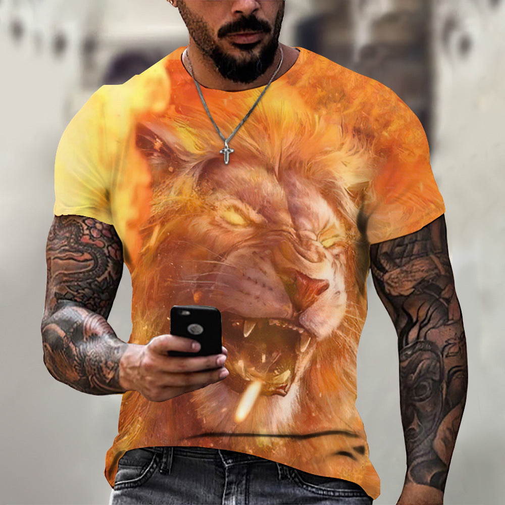 foreign trade Men's Fashion 3D cool lion Tiger digital printing trendy short sleeve T-shirt European and American summer