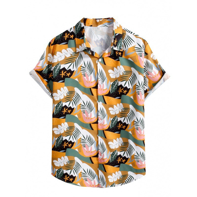 2023 Foreign Trade AliExpress Summer New Men's Loose Printed Large Size Fashionable Casual Beach Style Short Sleeve Shirt