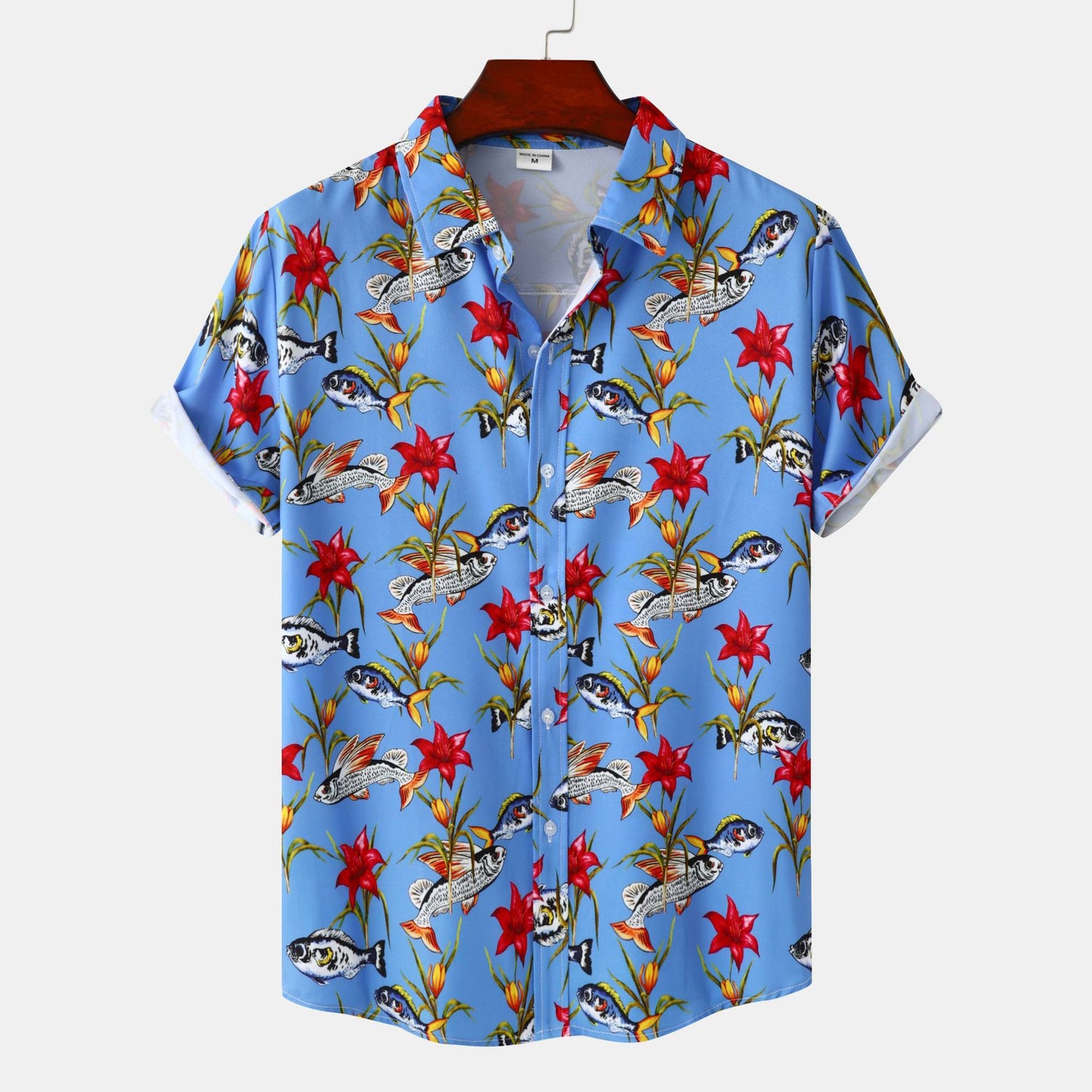 Cross-border foreign trade 2023 new European size men's floral printing design European and American style short sleeve beach vacation shirt men