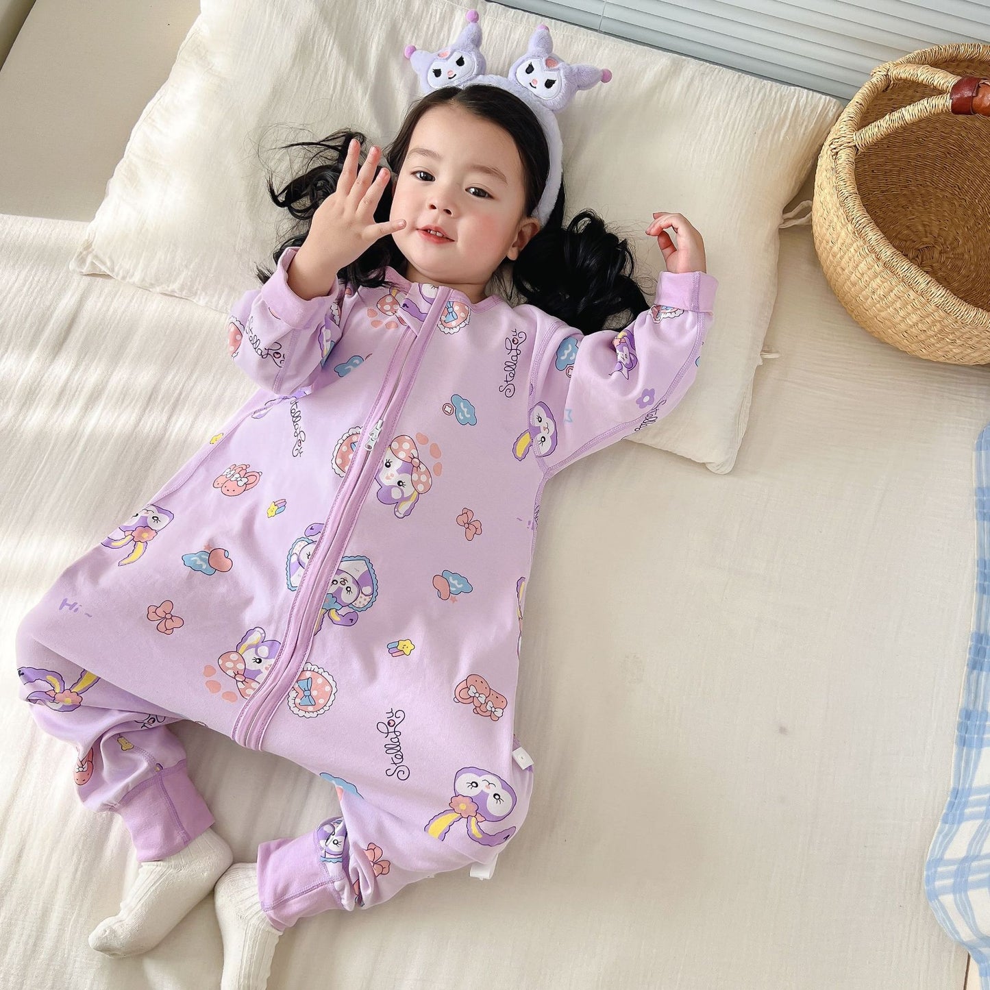 New double-layer baby one-piece split-leg sleeping bag children's anti-kick quilt spring, autumn and winter pajamas boys and girls cotton home wear