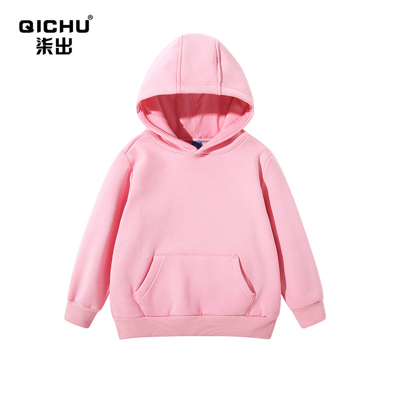 Spring, autumn and winter children's clothing Terry pullover children's hooded vests medium and large children's casual solid color thick vests blank wholesale
