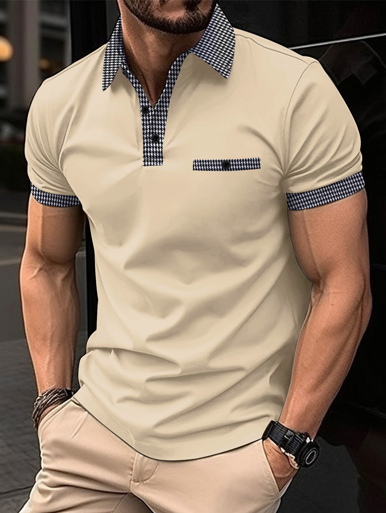Summer Men's Short-sleeved Polo Shirt Button Color Blocked Men's Sports Polo Shirt