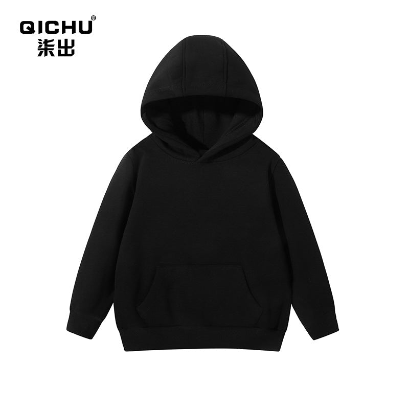 Spring, autumn and winter children's clothing Terry pullover children's hooded vests medium and large children's casual solid color thick vests blank wholesale