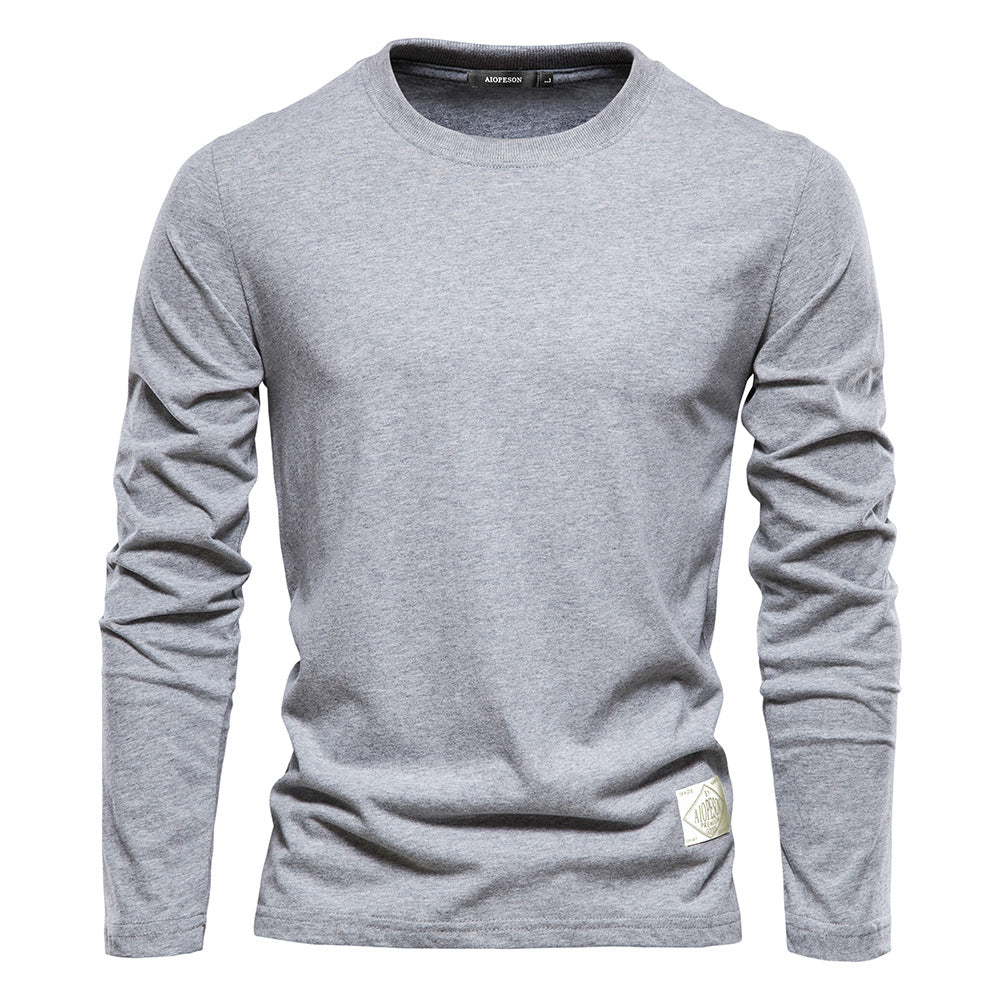 Men's Long Sleeve New Solid Color T-Shirt Trendy Leisure Sports Outer Wear Round Neck Cotton Base Shirt Top Wholesale