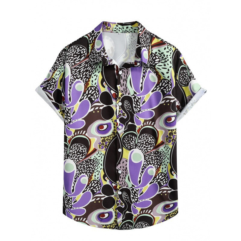 2023 Foreign Trade AliExpress Summer New Men's Loose Printed Large Size Fashionable Casual Beach Style Short Sleeve Shirt