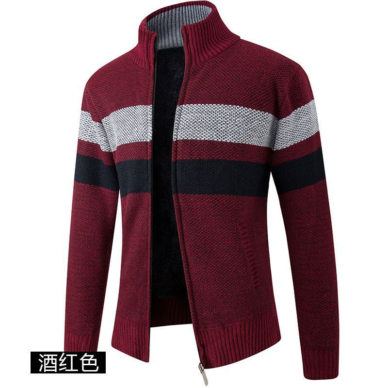 Autumn and winter men's new plus velvet thick sweater fashion stand collar sweater cardigan zipper jacket coat trendy