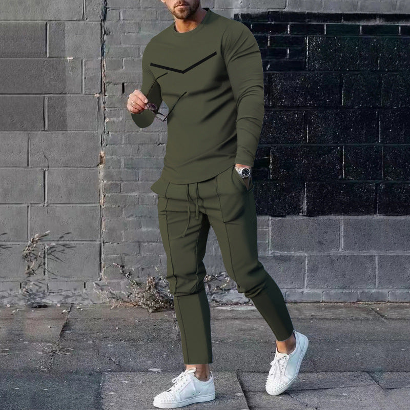 Cross-border Foreign Trade Men's Clothing Suit Spring and Autumn Two-piece Crewneck Long-sleeved T-shirt Pants Suit Men's Casual Sports Suit