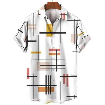 Cross-border 2023 new men's shirt 3D digital printing short sleeve lapel striped shirt men's short cardigan top