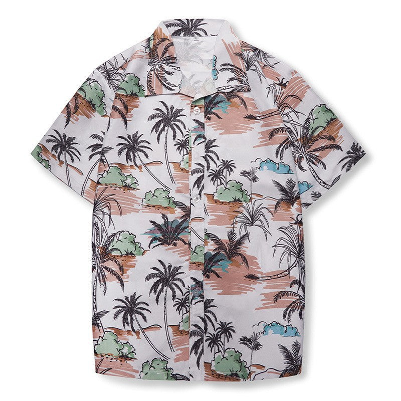 2024 Summer new coconut digital printing shirt men's classic cardigan short sleeve Hawaiian short sleeve shirt