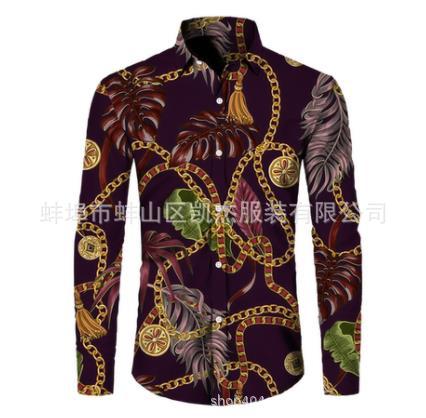 2023 cross-border foreign trade Men's spring and autumn lapel 3D printing youth casual long sleeve shirt European and American style men's shirt