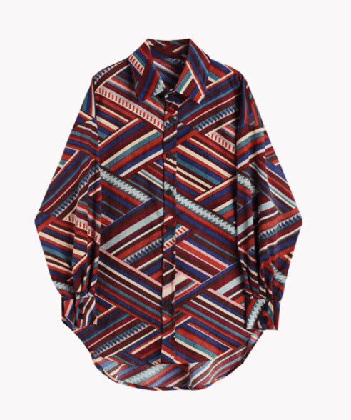 2023 cross-border foreign trade Men's spring and autumn lapel 3D printing youth casual long sleeve shirt European and American style men's shirt