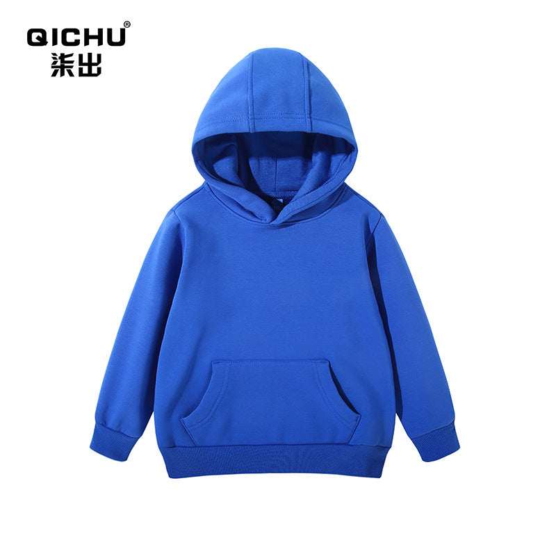 Spring, autumn and winter children's clothing Terry pullover children's hooded vests medium and large children's casual solid color thick vests blank wholesale