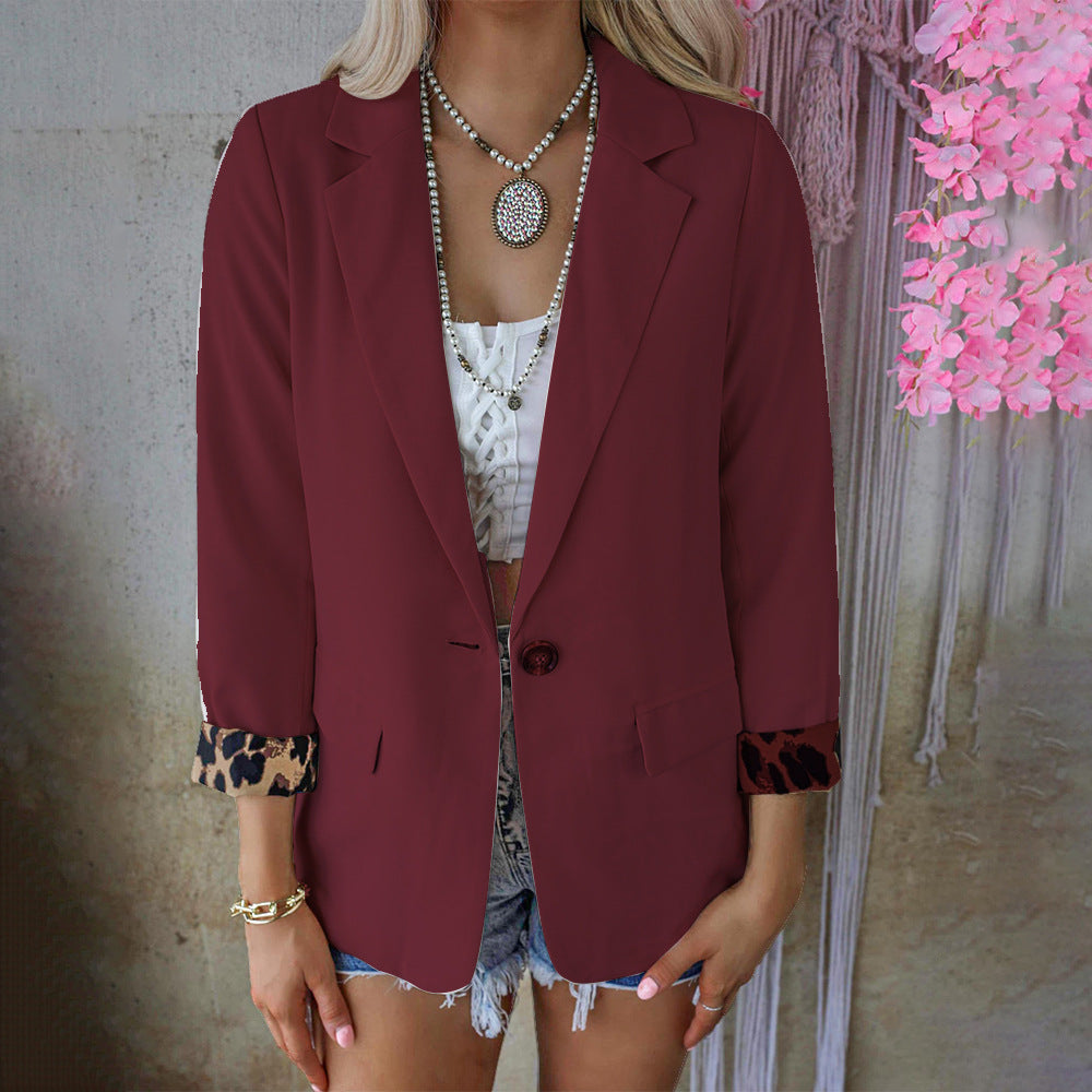 2022 Autumn and Winter New Amazon European and American Fashion Leopard Long Sleeve Cardigan Casual Suit Jacket Women OM10081