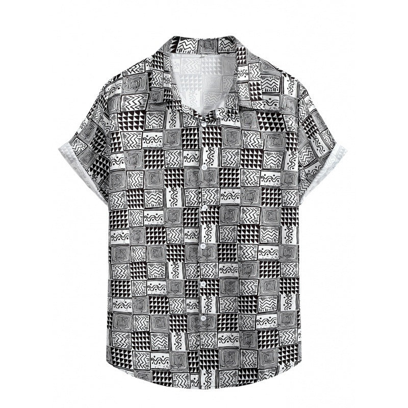 2023 Foreign Trade AliExpress Summer New Men's Loose Printed Large Size Fashionable Casual Beach Style Short Sleeve Shirt