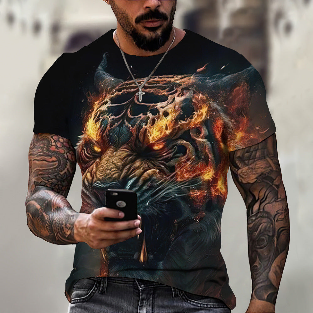 foreign trade Men's Fashion 3D cool lion Tiger digital printing trendy short sleeve T-shirt European and American summer