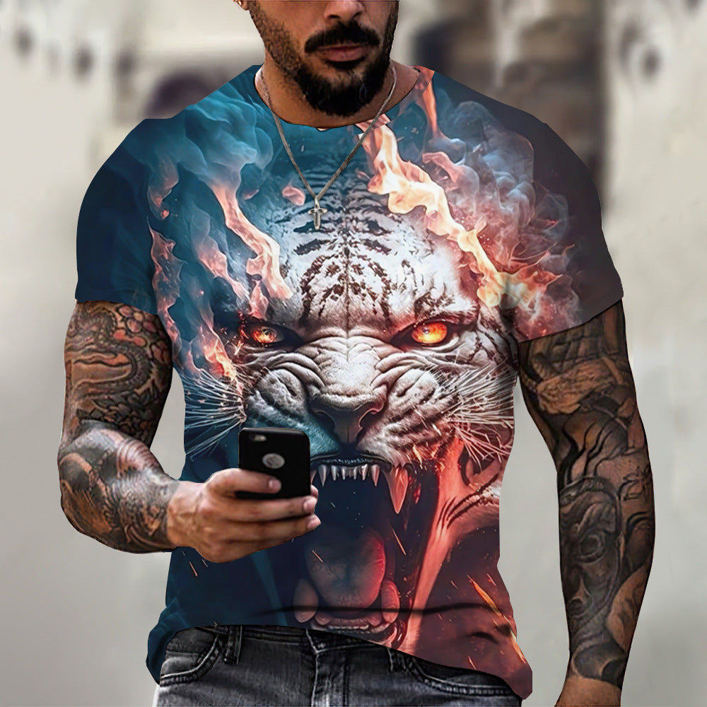 foreign trade Men's Fashion 3D cool lion Tiger digital printing trendy short sleeve T-shirt European and American summer