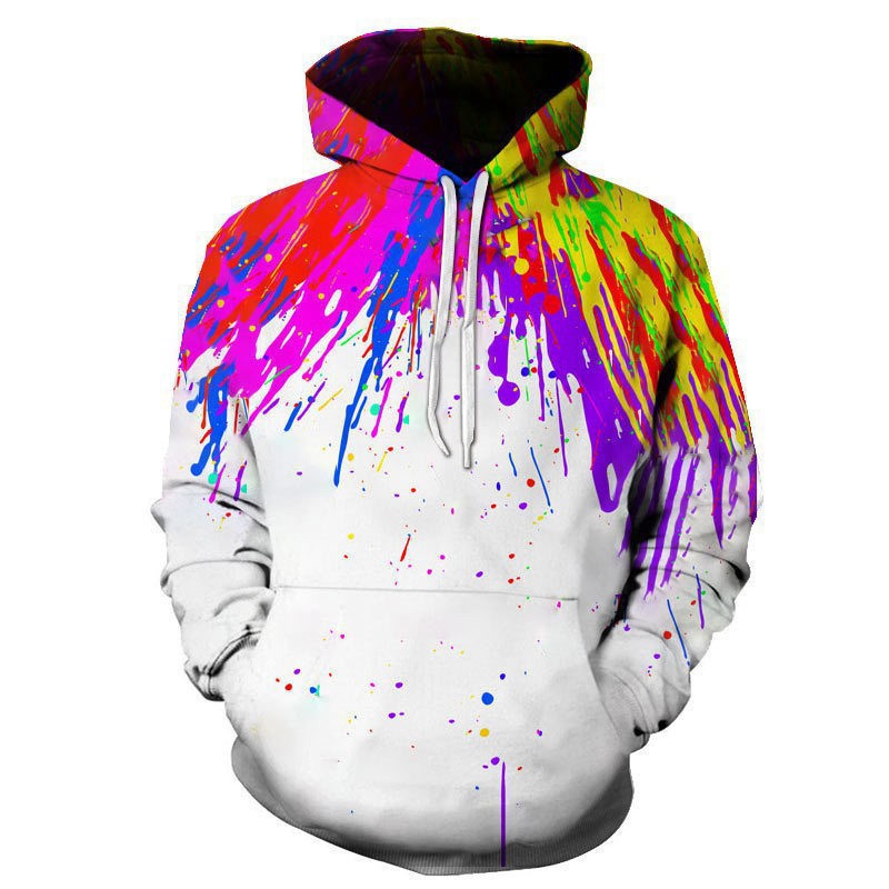 Men's color printed pullover sweatshirt cross-border foreign trade graffiti 3D digital printing trendy men's hooded sweatshirt