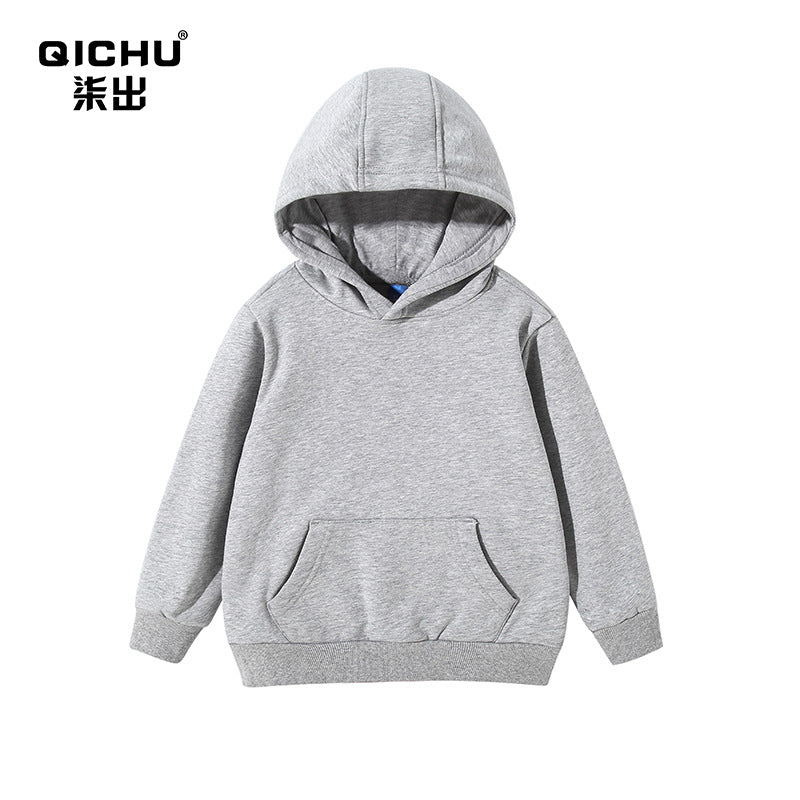 Spring, autumn and winter children's clothing Terry pullover children's hooded vests medium and large children's casual solid color thick vests blank wholesale