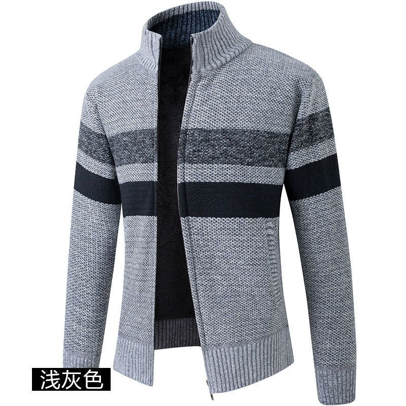 Autumn and winter men's new plus velvet thick sweater fashion stand collar sweater cardigan zipper jacket coat trendy