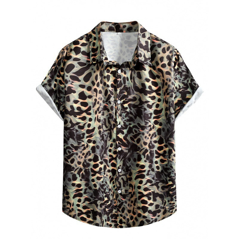 2023 Foreign Trade AliExpress Summer New Men's Loose Printed Large Size Fashionable Casual Beach Style Short Sleeve Shirt