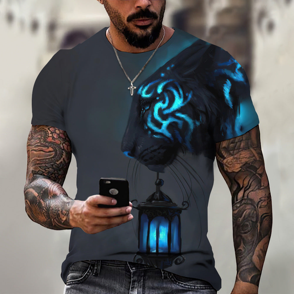 foreign trade Men's Fashion 3D cool lion Tiger digital printing trendy short sleeve T-shirt European and American summer