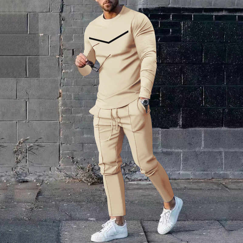 Cross-border Foreign Trade Men's Clothing Suit Spring and Autumn Two-piece Crewneck Long-sleeved T-shirt Pants Suit Men's Casual Sports Suit