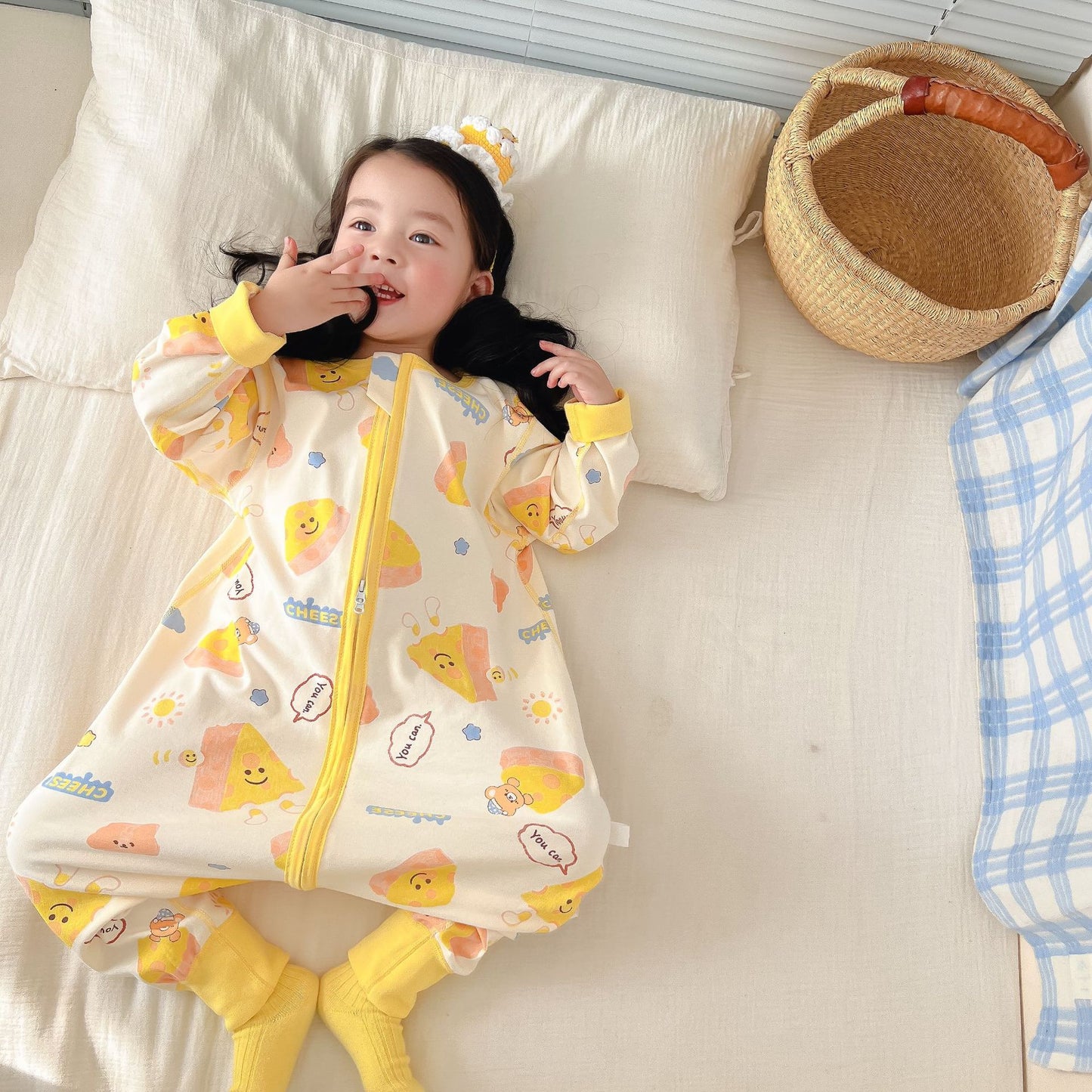 New double-layer baby one-piece split-leg sleeping bag children's anti-kick quilt spring, autumn and winter pajamas boys and girls cotton home wear