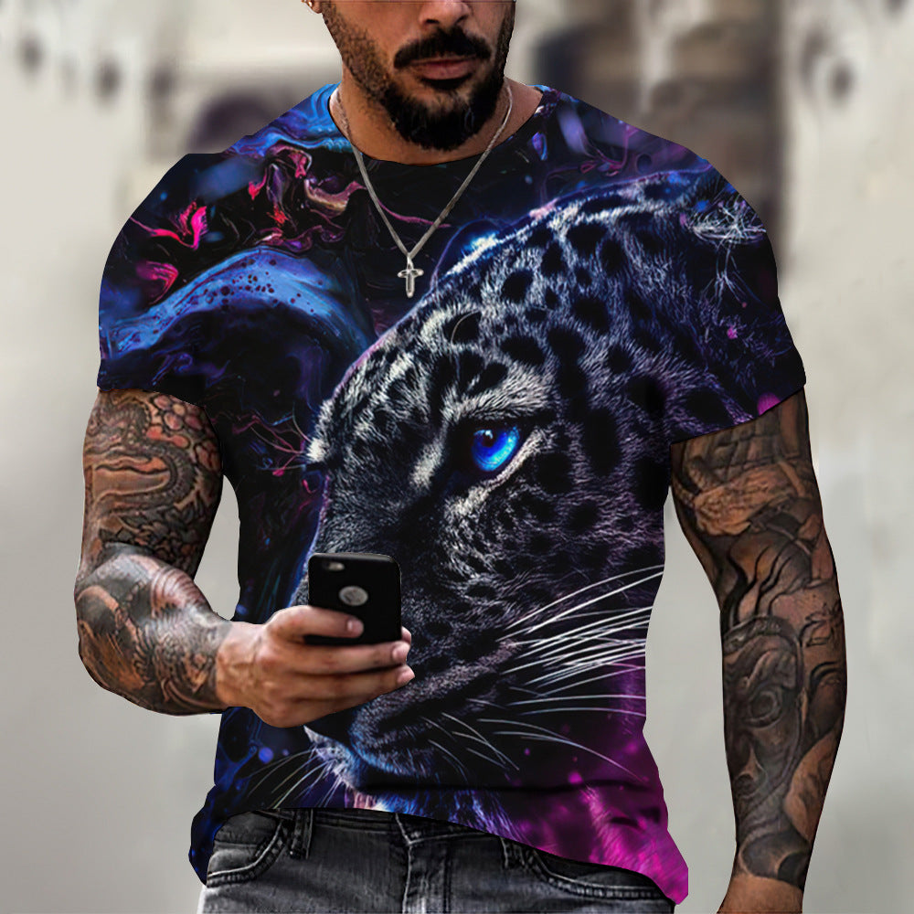 foreign trade Men's Fashion 3D cool lion Tiger digital printing trendy short sleeve T-shirt European and American summer