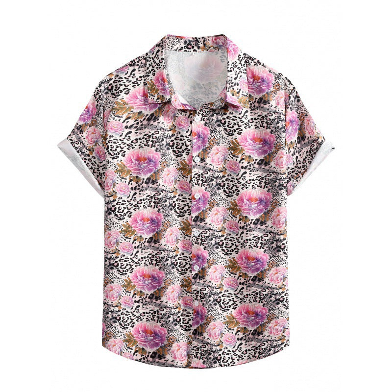 2023 Foreign Trade AliExpress Summer New Men's Loose Printed Large Size Fashionable Casual Beach Style Short Sleeve Shirt