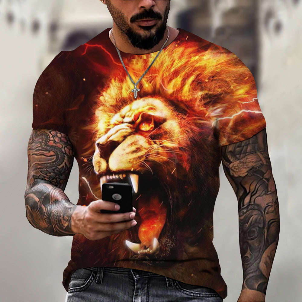 foreign trade Men's Fashion 3D cool lion Tiger digital printing trendy short sleeve T-shirt European and American summer