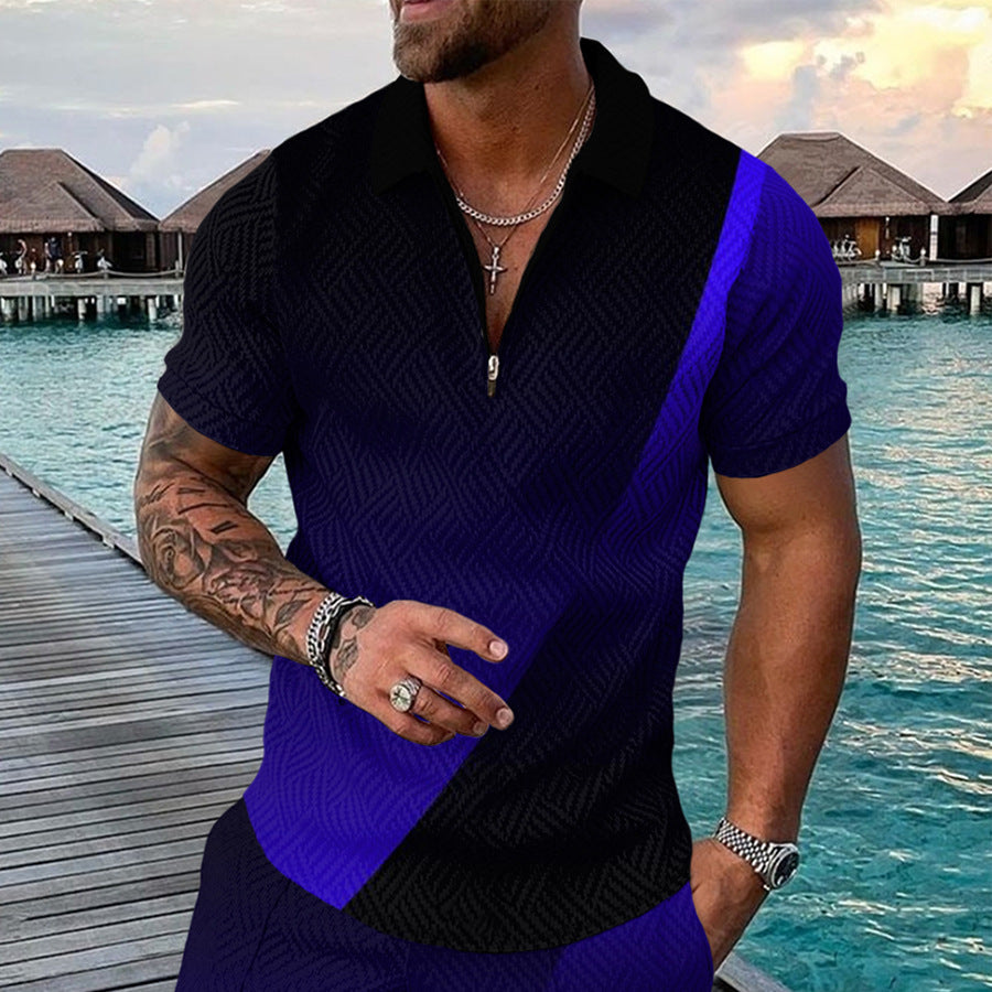 2022 cross-border supply independent station high quality in stock 3D zipper lapel short sleeve casual thin summer T-shirt