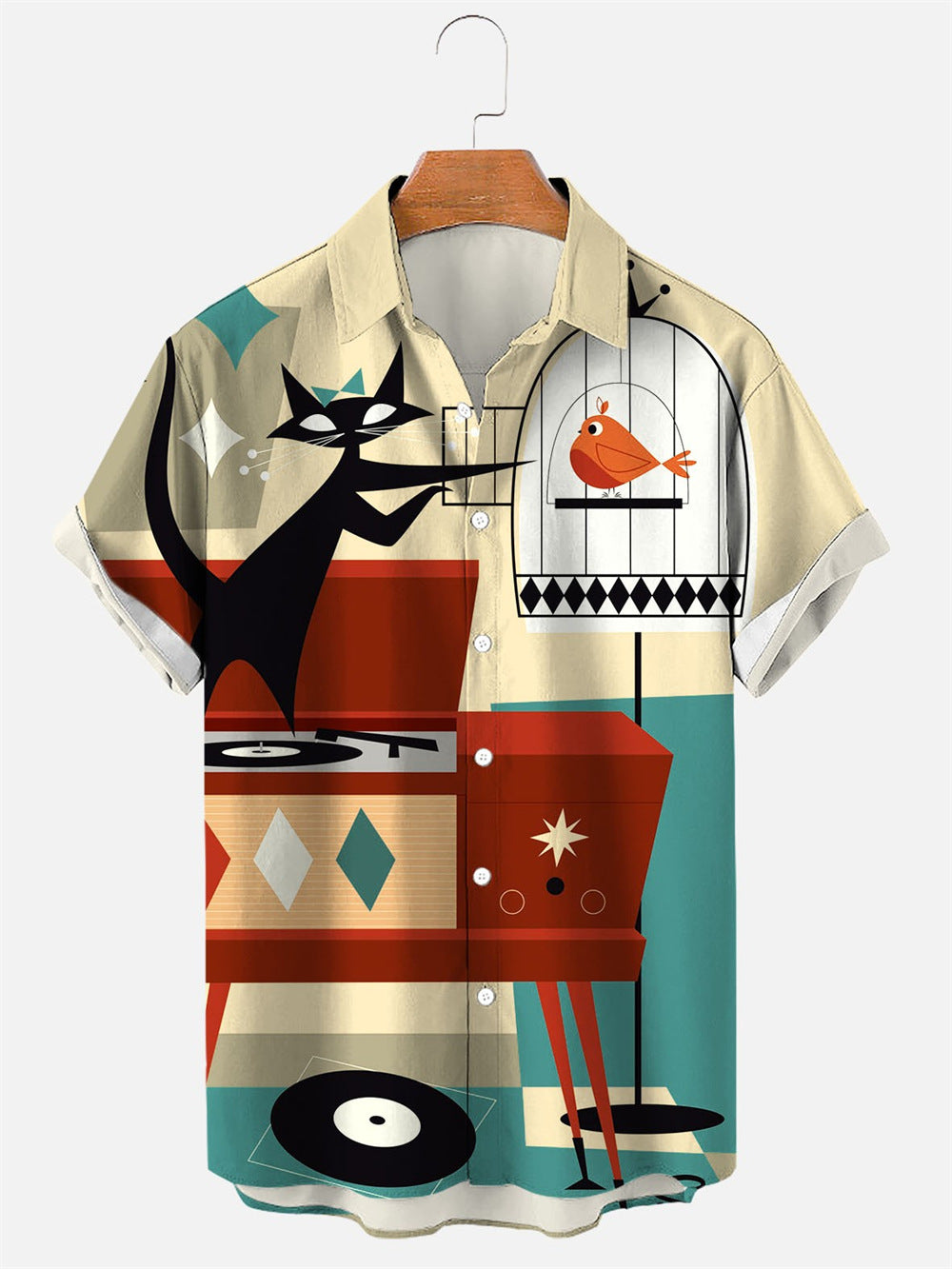 Men's 3D digital printing short-sleeved shirt top cross-border AliExpress hot sale animal Cat series cardigan
