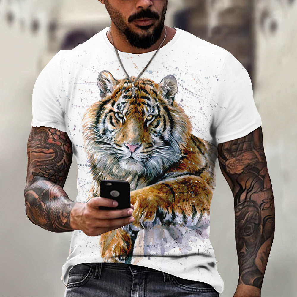 foreign trade Men's Fashion 3D cool lion Tiger digital printing trendy short sleeve T-shirt European and American summer