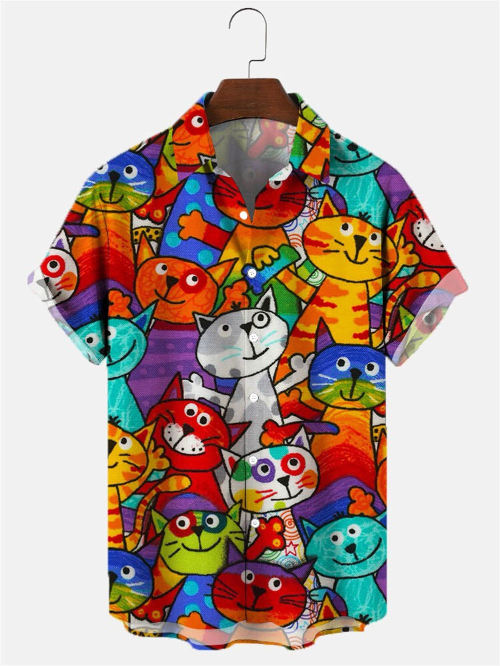 Men's 3D digital printing short-sleeved shirt top cross-border AliExpress hot sale animal Cat series cardigan