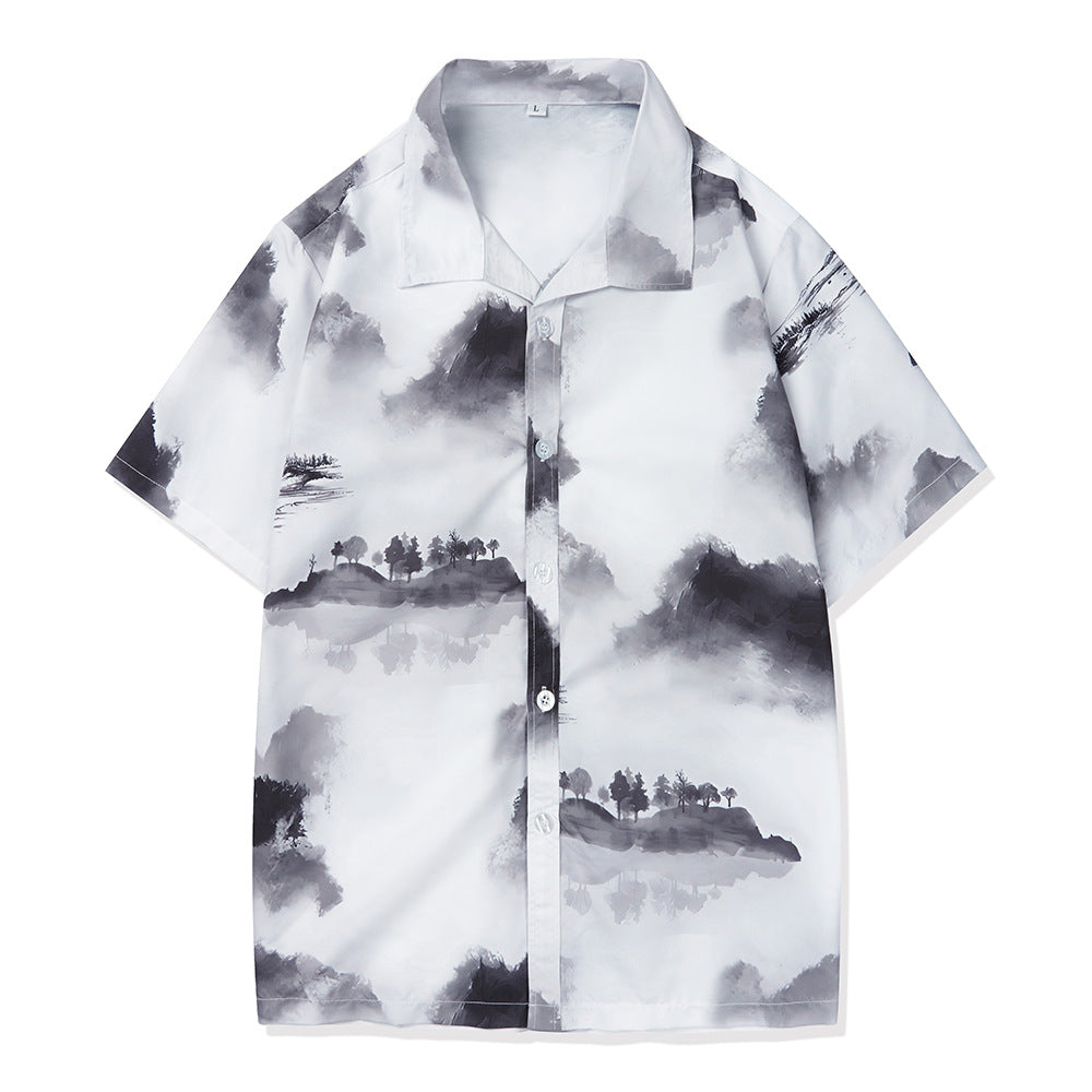 2024 Summer new coconut digital printing shirt men's classic cardigan short sleeve Hawaiian short sleeve shirt
